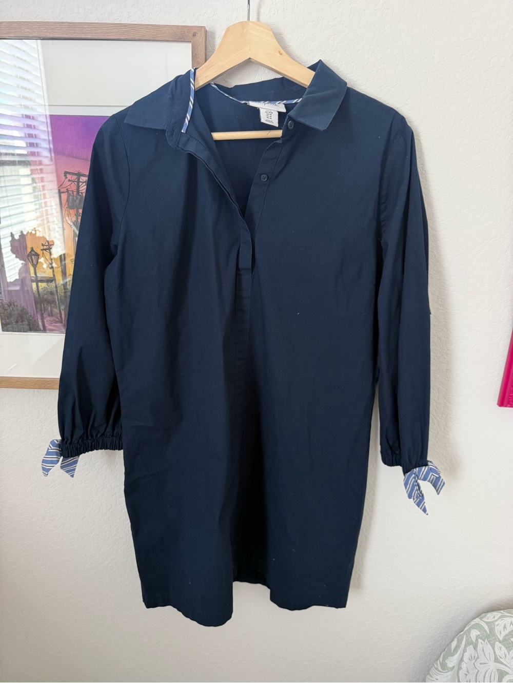 Classic Navy Collared Women's Shirt Dress
